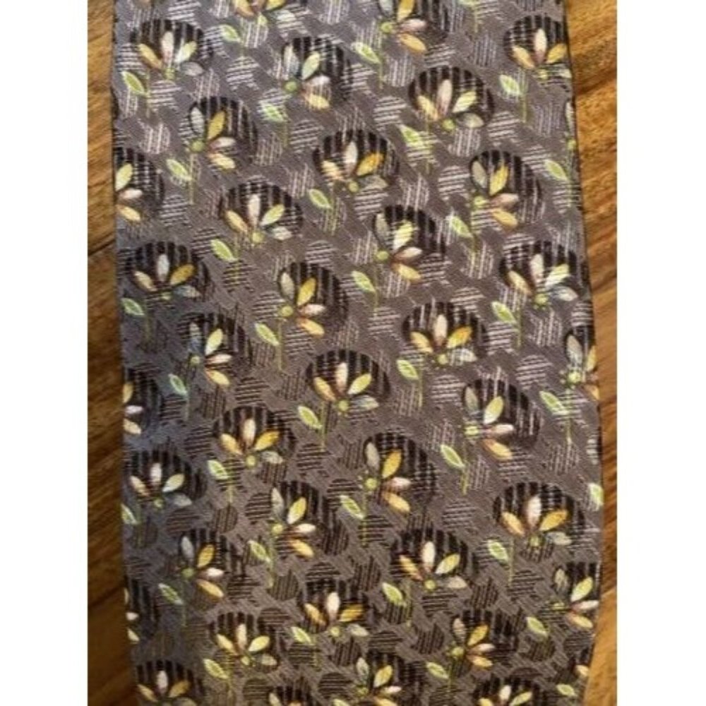 ERMENEGILDO ZEGNA Men's 100% Silk Necktie ITALY Luxury FLORAL Brown/Green EUC
